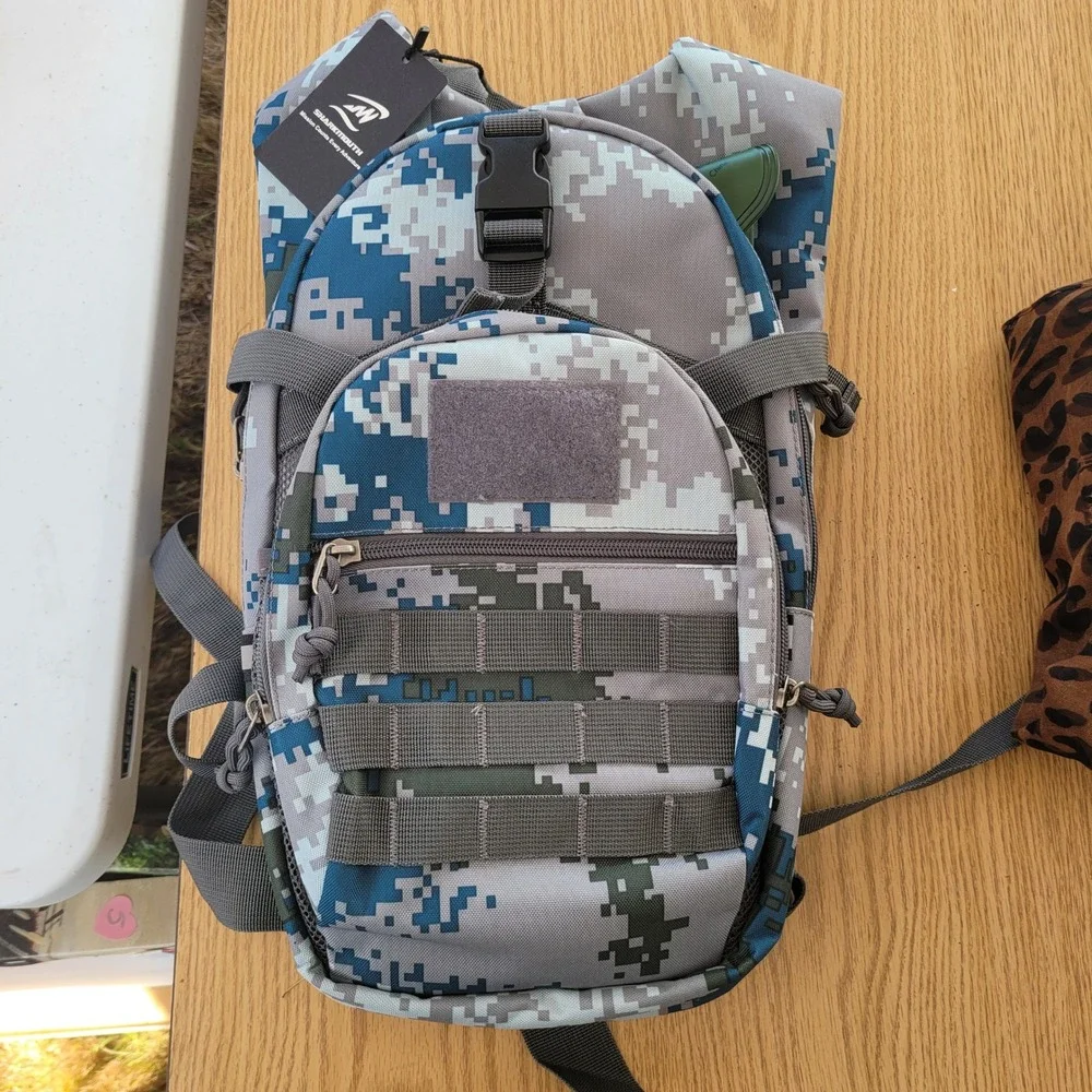 Sharkmouth Tactical Hydration Backpack Blue Digital Camo with Water Bladder NWT